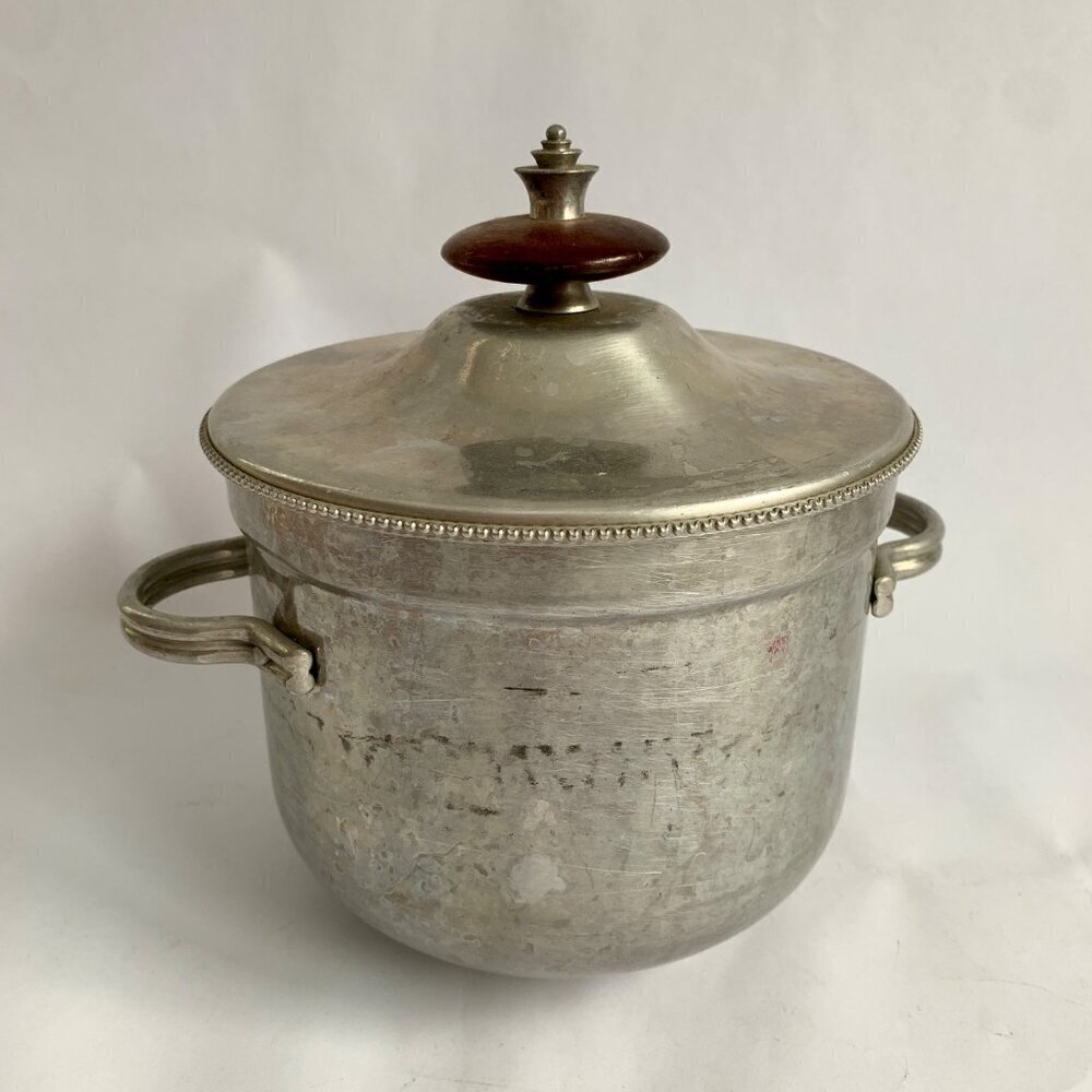 Vintage Buenilum Pyrex Ice Bucket Metal & Wood Handle Glass Lined